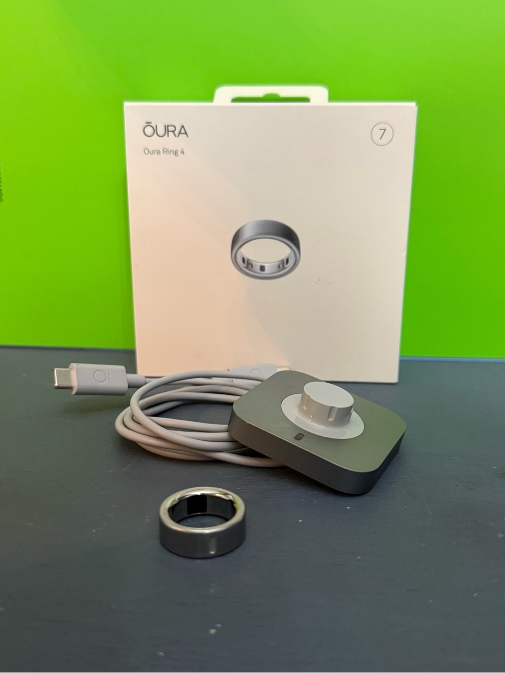 Oura Ring 4 – Brushed Silver – Size 7 – Complete Set